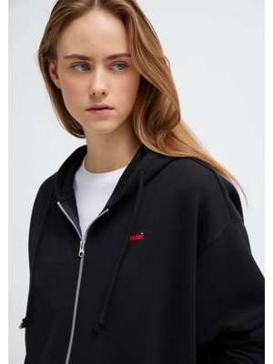 Mavi Logo Baskılı Kapüşonlu Siyah Kadın Sweatshirt M1S10531-900