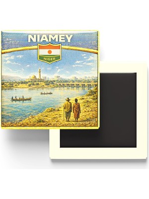 Vionna Retro Nijer Niamey Şehri Temalı Vintage Buzdolap Magneti – 9x9 cm