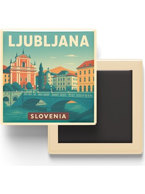 Vionna Ljubljana Slovenya - Üçlü Köprü - Baskılı Buzdolap Magneti Kare 9x9 cm