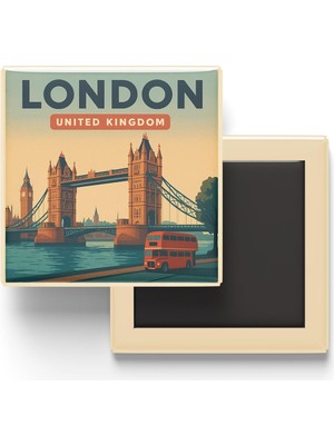 Vionna Londra Birleşik Krallık - Tower Bridge (Kule Köprüsü) - Baskılı Buzdolap Magneti Kare 9x9 cm