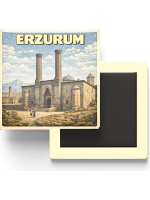 Vionna Buzdolap Magneti - Türkiye - Erzurum - Retro Tema - 9x9 cm