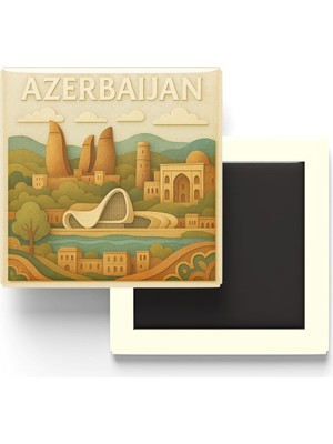Vionna Azerbaycan - Paper Cut Art - Baskılı Buzdolap Magneti Kare - 9x9 cm