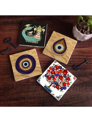 Vionna Pinecone Stone Nazar, Şahmeran, Nar Ağacı Taş Bardak Altlığı Seti - 4 Parça - Dekoratif, Rustik Mutfak Aksesuarı, 10X10 Cm, Kaydırmaz Tabanlı, Şık ve Dayanıklı SC525