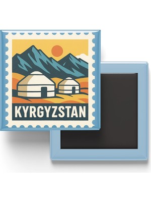 Vionna Buzdolap Magneti Kırgızistan Bişkek Renkli Posta Pulu Temalı - 9x9 cm
