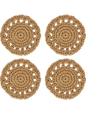 Vionna Ocean Home Textile 4'lü Bej Renk Motifli Rafya Bardak Altlığı Ø 11 cm