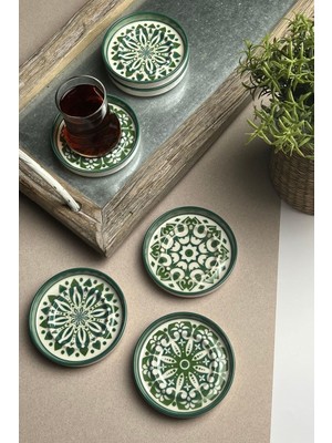 Vionna Tabakevi Tabak Evi Stoneware Mozaik Green Sefa 6 Lı Çay Tabağı 10CM