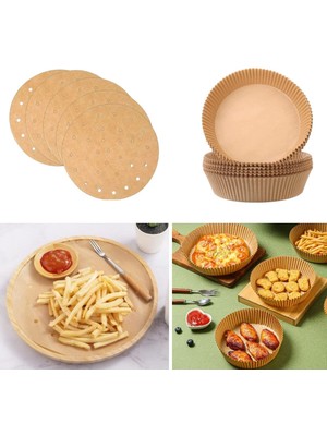 Vionna Buffer® 200 Adet Air Fryer Pişirme Kağıdı Tek Kullanımlık Hava Fritöz Yağlı Kağıdı Yuvarlak Delikli ve Tabak Model