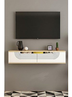 Yumedi Design TDA1208DBS -Dünya Duvara Montaj Tv Stand , Tv Sehpası 120CM Safirmeşe-Beyaz-Silver