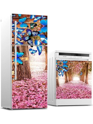 Vionna Buzdolabı ve Bulaşık Makinası Beyaz Eşya Sticker Kaplama Kelebek Gül