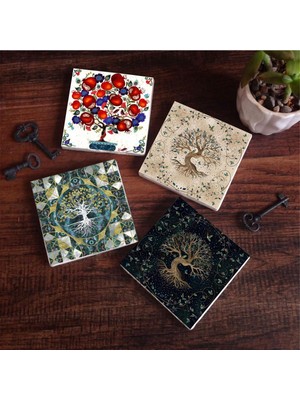 Vionna Pinecone Stone Hayat Ağacı, Nar Ağacı Taş Bardak Altlığı Seti - 4 Parça - Dekoratif, Rustik Mutfak Aksesuarı, 10X10 Cm, Kaydırmaz Tabanlı, Şık ve Dayanıklı SC209