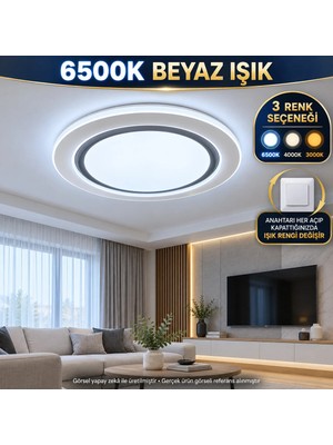 Sedef Modern Yuvarlak 3 Renkli LED Avize 6500K 4000K 3000K Beyaz Gri