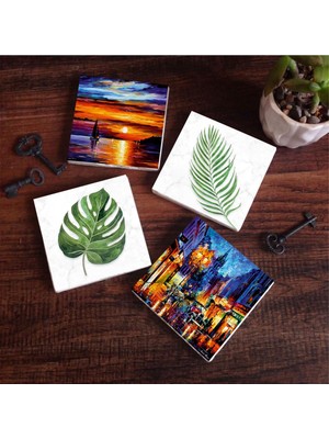 Vionna Pinecone Stone Yaprak, Deniz Manzarası, Sokak Manzarası Taş Bardak Altlığı Seti - 4 Parça - Dekoratif, Rustik Mutfak Aksesuarı, 10X10 Cm, Kaydırmaz Tabanlı, Şık ve Dayanıklı SC365