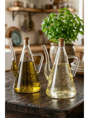 Vionna Atbyhome 2'li Isıya Dayanıklı Borosilikat Cam 500 ml Mantar Tıpa Yağlık Sirkelik