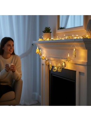 Vionna Coverzone 10’lu 2 Metre Pilli LED Ramazan Kandil Temalı Dekoratif Işık, Sarı Işık 2 Modlu Aydınlatma, Oda Balkon ve Duvar Süsleme Için Uygun,şık Tasarım-Ck1 (Ramazan Işığı, 10 Lu 2 Metre)