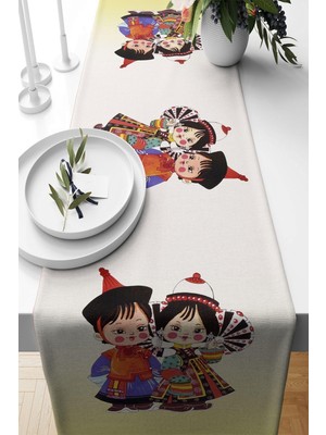 Vionna Pelangi Etnik Desenli Leke Tutmaz Kumaş Salon Mutfak Masa Değişik Ranır Modelleri Runner, Beyaz-Kırmızı 40 x 140