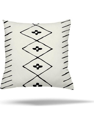 Vionna Pelangi Geometrik Çizgili Etnik Desen Gizli Fermuarlı Yastık Kılıfı Kırlent Kılıfı Koltuk Yastık Kılıfı, Siyah-Beyaz 45 x 45