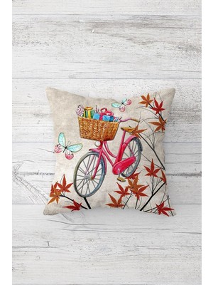 Vionna Pelangi Vintage Bisiklet Kelebek Gül Çift Taraflı Gizli Fermuarlı Yastık Kılıfı Kırlent Koltuk Yastık Kılıfı, Kiremit-Fuşya 45 x 45, 2469100945451