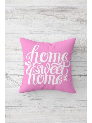 Vionna Pelangi Pembe Home Sweet Home Çift Tarafı Baskılı Gizli Fermuarlı Yastık Kılıfı Kırlent Koltuk Yastık Kılıfı, Pembe-Beyaz 45 x 45