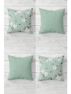 Vionna Pelangi Papatya ve Yapaklar Desen Gizli Fermuarlı Kırlent Kılıfı Koltuk Yastık Kılıfı TAKIM(4ADET), Mint Yeşil 45 x 45
