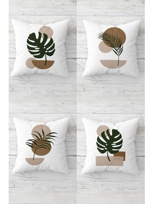 Vionna Pelangi Iskandinav Stil Bohem Yaprak Desen Gizli Fermuarlı Kırlent Kılıfı Koltuk Yastık Kılıfı TAKIM(4ADET), Yeşil-Beyaz 45 x 45