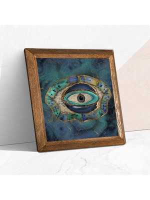 Vionna Pinecone Nazar Göz Taş Duvar Tablosu - Ahşap Çerçeveli Taş Tablo - 25X25 cm - Dekoratif Duvar Sanatı - Modern Ev ve Ofis Duvar Dekoru W1-200