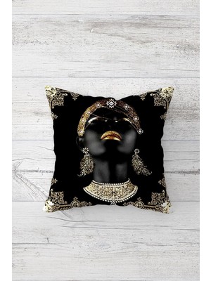 Vionna Pelangi Gold Afrikalı Kadın Çift Tarafı Baskılı Gizli Fermuarlı Yastık Kılıfı Kırlent Koltuk Yastık Kılıfı, Siyah-Gold 45 x 45, 24691203545451