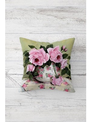 Vionna Pelangi Vintage Çiçek Desenli Çift Tarafı Baskılı Gizli Fermuarlı Yastık Kılıfı Kırlent Koltuk Yastık Kılıfı, Koyu Yeşil-Pembe 45 x 45, 24691168945451
