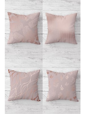 Vionna Pelangi Pembe Parlak Yaprak Desenli Gizli Fermuarlı Kırlent Kılıfı Koltuk Yastık Kılıfı TAKIM(4ADET), Pembe-Rose 45 x 45