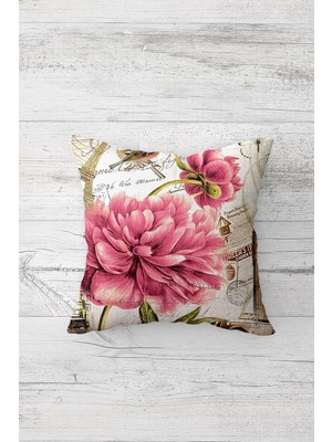 Vionna Pelangi Eyfel Kulesi Vintage Desen Çift Tarafı Baskılı Gizli Fermuarlı Yastık Kılıfı Kırlent Yastık Kılıfı, Pembe 45 x 45, 2469151845451