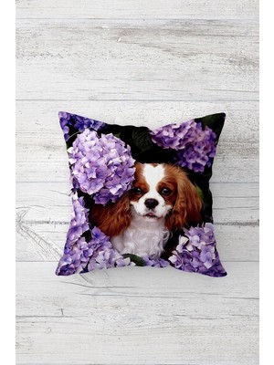 Vionna Pelangi Yavru Köpekli Çiçekli Çift Tarafı Baskılı Gizli Fermuarlı Yastık Kılıfı Kırlent Koltuk Yastık Kılıfı, Lila 45 x 45, 2469112845451