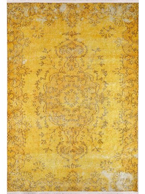 Vionna Celyabinsk Sarı Vintage Modern Geometrik Etnik Desenli Boho Makinada Yıkanabilir Hafif Hav Toz Vermez Leke Tutmaz Kaymaz Taban Dijital Makine Baskı Halı Oturma Odası Salon Yolluk Koridor Mutfak Halısı