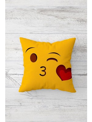 Vionna Pelangi Kalpli Öpücük Emoji Çift Tarafı Baskılı Gizli Fermuarlı Yastık Kılıfı Kırlent Koltuk Yastık Kılıfı, Sarı-Kırmızı 45 x 45, 2469132945451