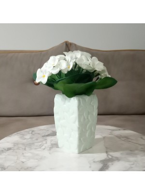 Vionna Vazo Dahil,vazo Dahil,vazoda Çiçek,beyaz Yapay Çiçek,vazo Dekoratif Çiçekli Su Yeşili 7X7X17CM