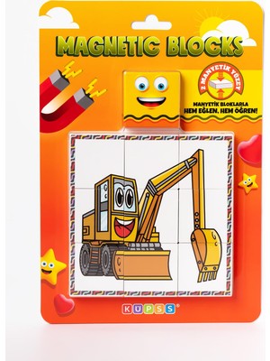 Vionna Küpss Manyetik Blok Çift Taraflı 9 Parçalı Mıknatıslı Kepçe - Forklift Puzzle - 2 Görsel Yapboz