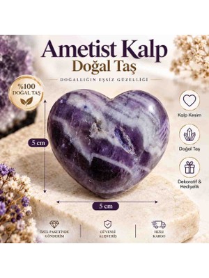 Best Bioenerji Taş Terapi Ametist 5x5 cm Kalp Doğal Taş – Morun Büyüleyici Zarafeti. Mega Büyük Boy