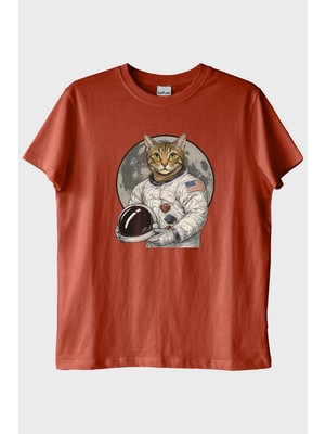 Lofux Astronot Kedi Kiremit Tişört