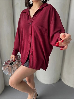 Paw Garage Kadın Perla Tek Cepli Oversize Gömlek, Geniş Kalıp Gömlek, Ayrobin Gömlek