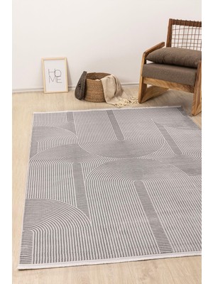Vionna Koza Halı Farahan Gri Geometrik Tozumaz Salon Koridor Balkon Teras Bahçe Oturma Odası Halısı A0861A, 160 x 230