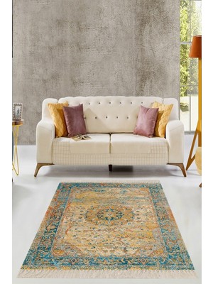 Vionna Pelangi Osmanlı Motifler Desenli Yıkanabilir Kaymaz Taban Salon Halısı, Bej 160 x 230