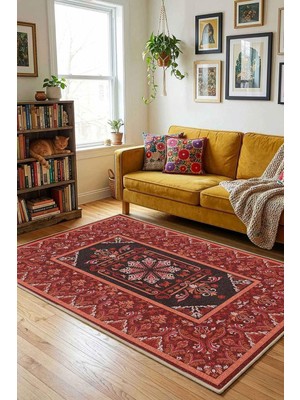 Vionna Monnhein Bordo Halı 0610 - Yıkanabilir, Kaymaz Taban, Dijital Baskılı, Leke Tutmaz, Ince Hav, Modern Salon, Oturma Odası, Yatak Odası ve Mutfak Için Dekoratif Halı