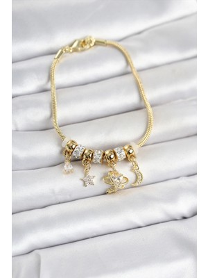 Lovesta Home Pirinç Gold Renk Charmlı Kadın Bileklik TJ-BB8442