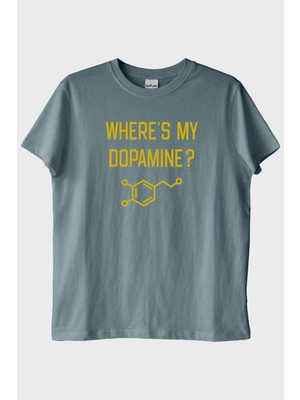 Lofux Where's My Dopamine Baskılı Bilim Temalı Mavi Tişört