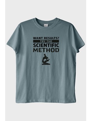Lofux Want Results? Try The Scientific Method Baskılı Mavi Tişört