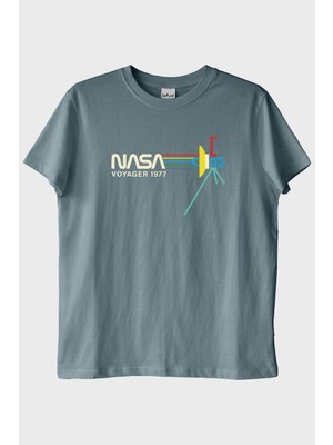 Lofux Retro Nasa Voyager 1977 Vintage Uzay Tişörtü Mavi