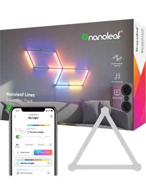 Vionna Nanoleaf Lines 60 Derece Genişletme Paketi, 3 Adet Ek Akıllı Rgbw LED Işık Çubuğu – Modüler Wi-Fi Duvar Aydınlatması (16 Milyon Renk), Alexa, Google ve Apple ile Uyumlu