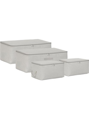 Vionna Ocean Home Textile 4'lü Gri Balıksırtı Hurç Set 2 Adet 30 x 22 x 18/2 Adet 52 x 28 x 21 cm
