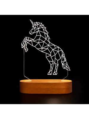 Vionna Sweet Unicorn 3 Boyutlu LED Masa Lambası - 60X140X30 mm - USB Bağlantılı Sarı Işık