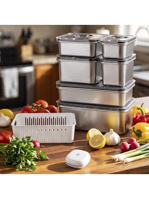 Vionna Aryıldız Vacuum & Fresh Çelik 14 Parça Saklama Kabı Seti