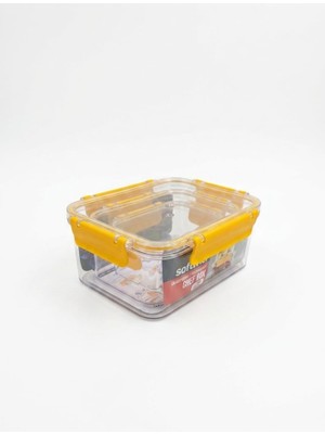 Vionna Softchef 3'lü Sızdırmaz Saklama Kabı Seti - 375 ml / 800 ml / 1700 ml Dikdörtgen Kilitli Erzak ve Erzak Kutusu, Bpa Free Şeffaf Buzdolabı Içi Düzenleyici Organizer (Sarı)