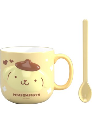 Vionna Mınıso Sanrio Lisanslı Kabartmalı Seramik Kaşıklı Kupa (450ML)(POMPOMPURIN)
